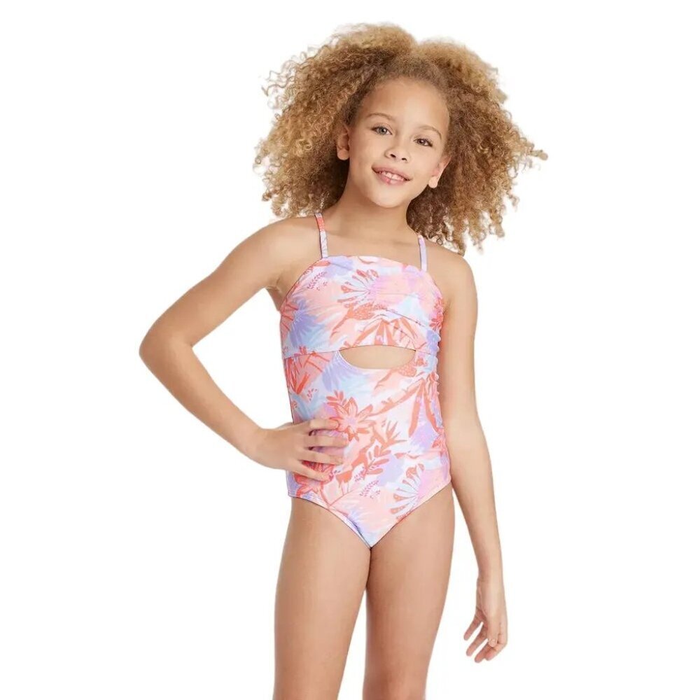 Art Class Girls Size Medium 8 Tropic Oasis Floral One Piece Swimsuit Orange 2241